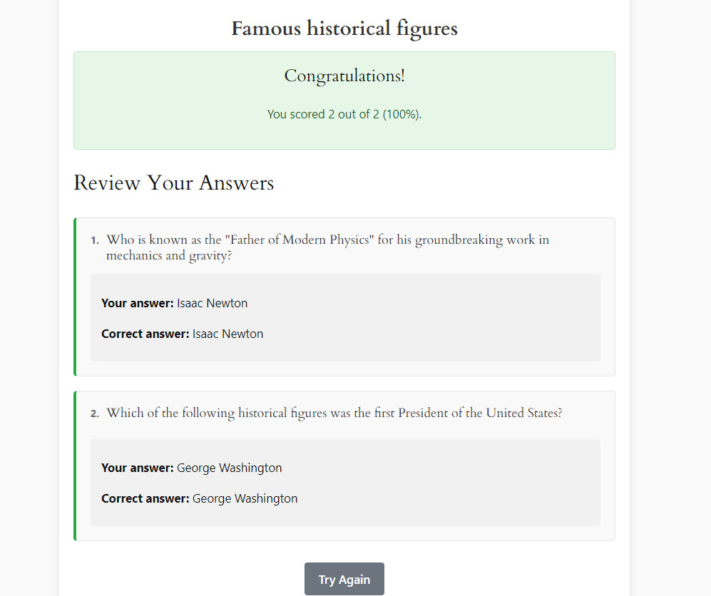 screenshot Quiz Creator wordpress plugin